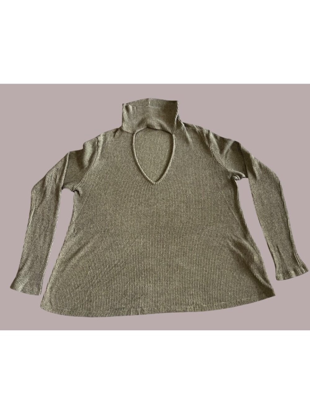 Forever 21 Olive Green Ribbed Turtleneck Cutout Sweater Womens Size L